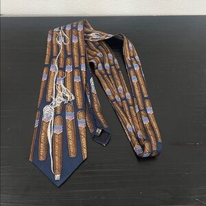 Brown and Blue Prestige Cigar Pattern Tie with American Shields All Silk